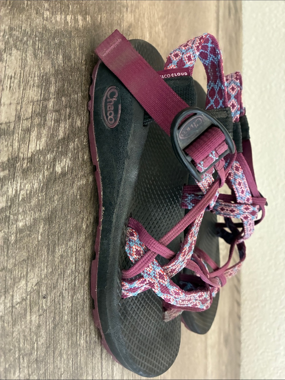Chaco Cloud Sandals - Burgundy with Pink & Blue Pattern